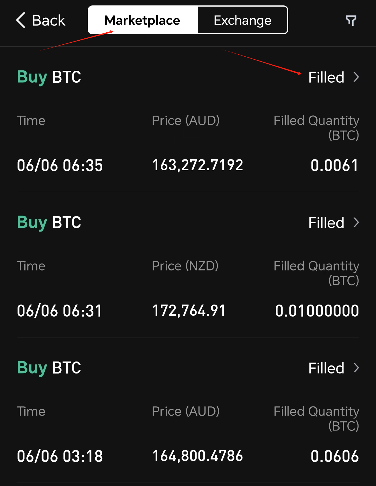 Select BTC/NZD