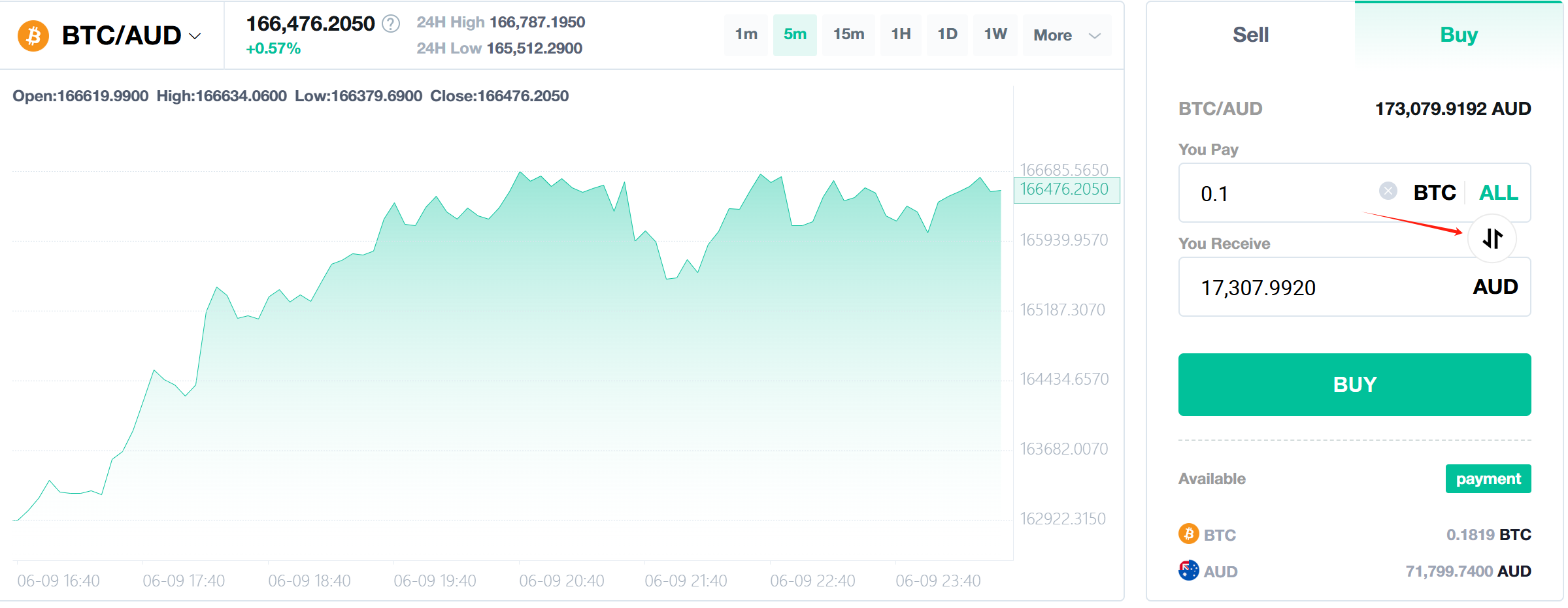 Web enter fiat to receive from sell