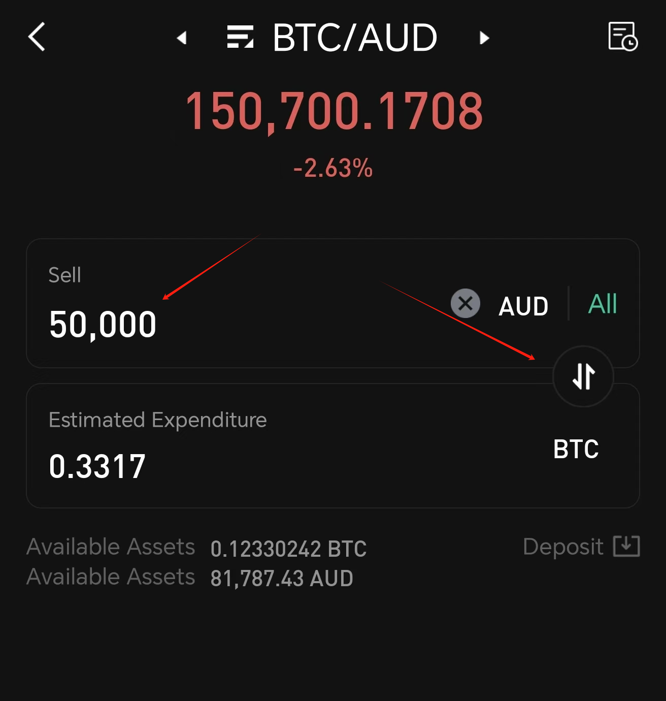 Enter fiat from sell