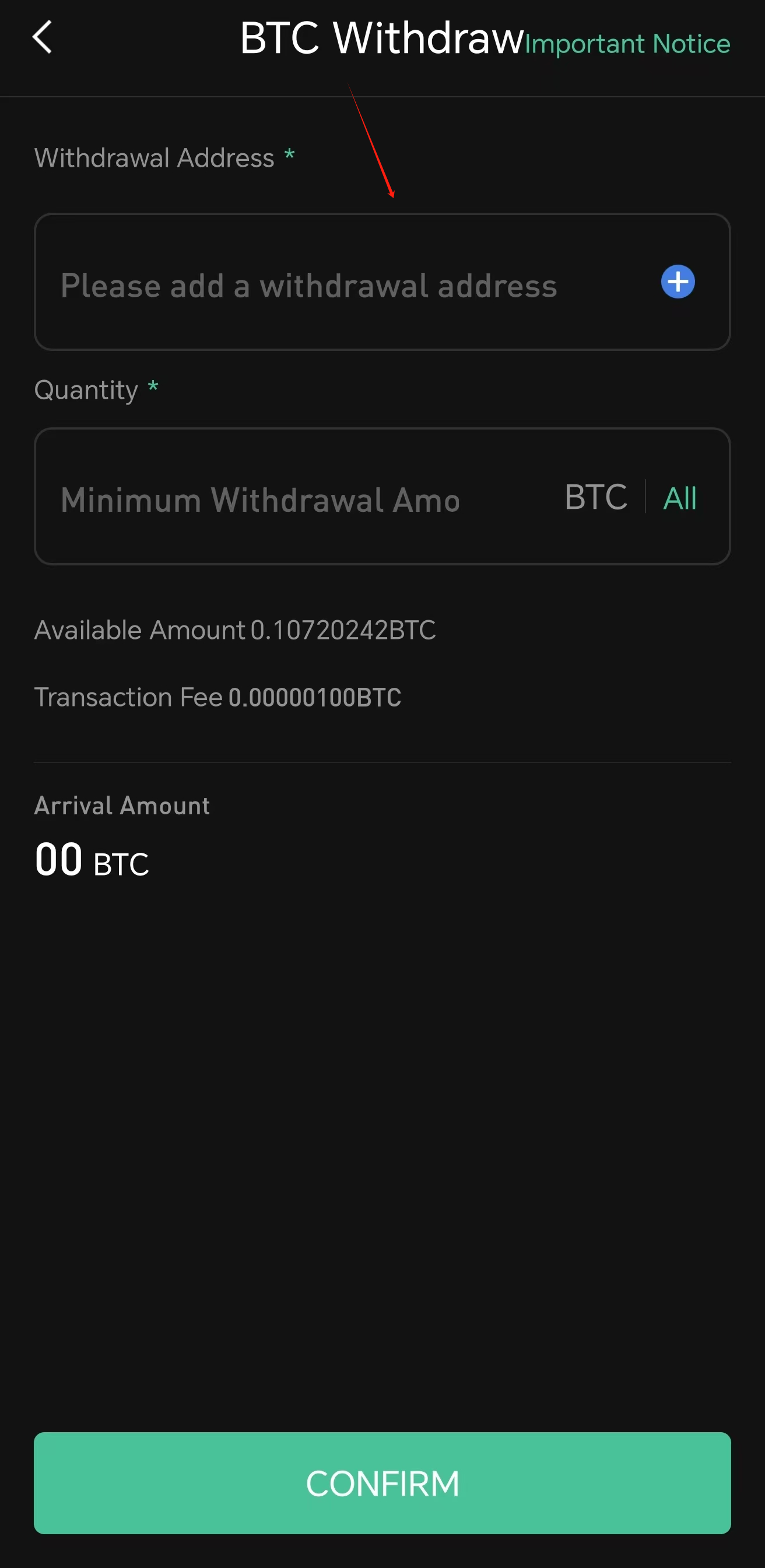 CoinByte withdrawal address book