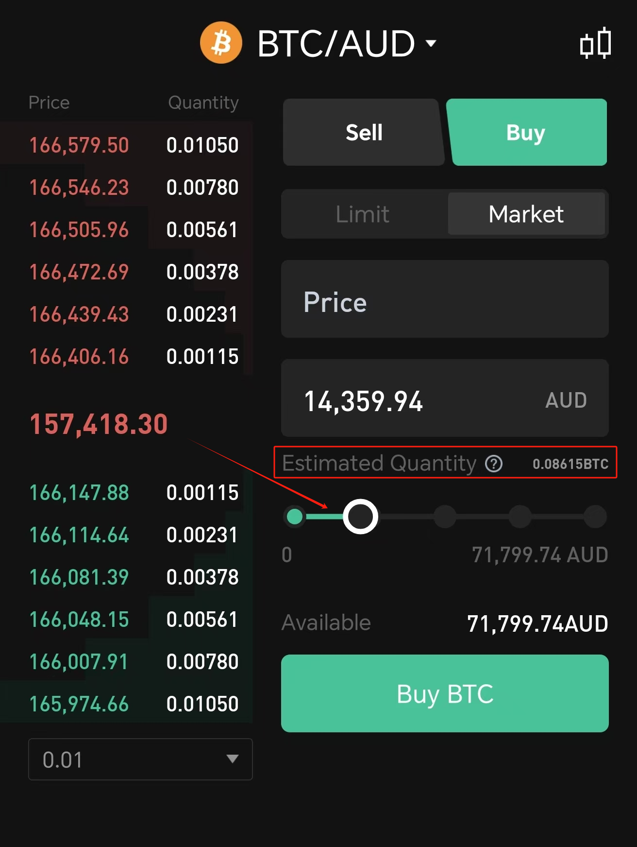 Estimated quantity via slider on App