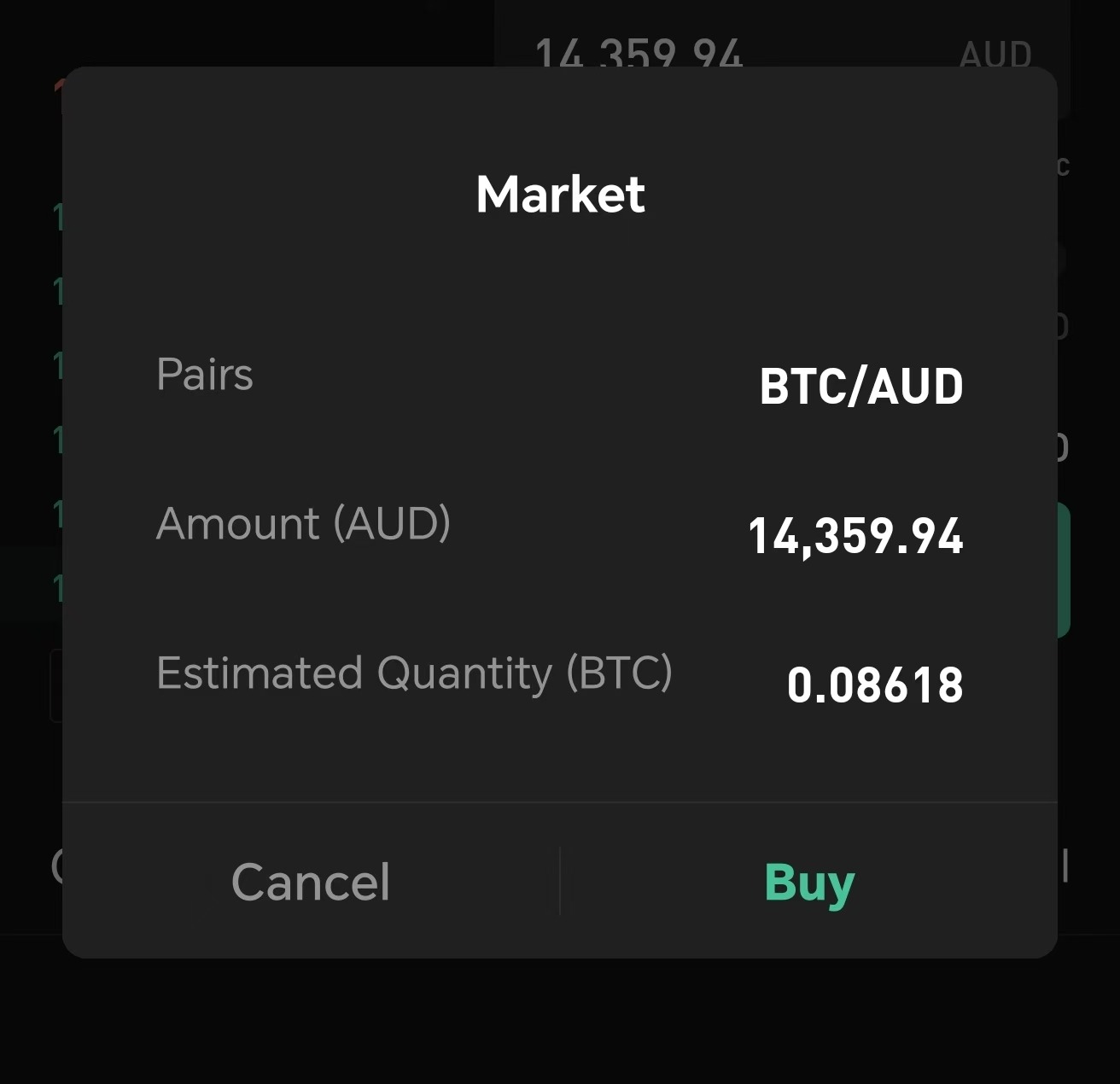 Market order confirmation on App