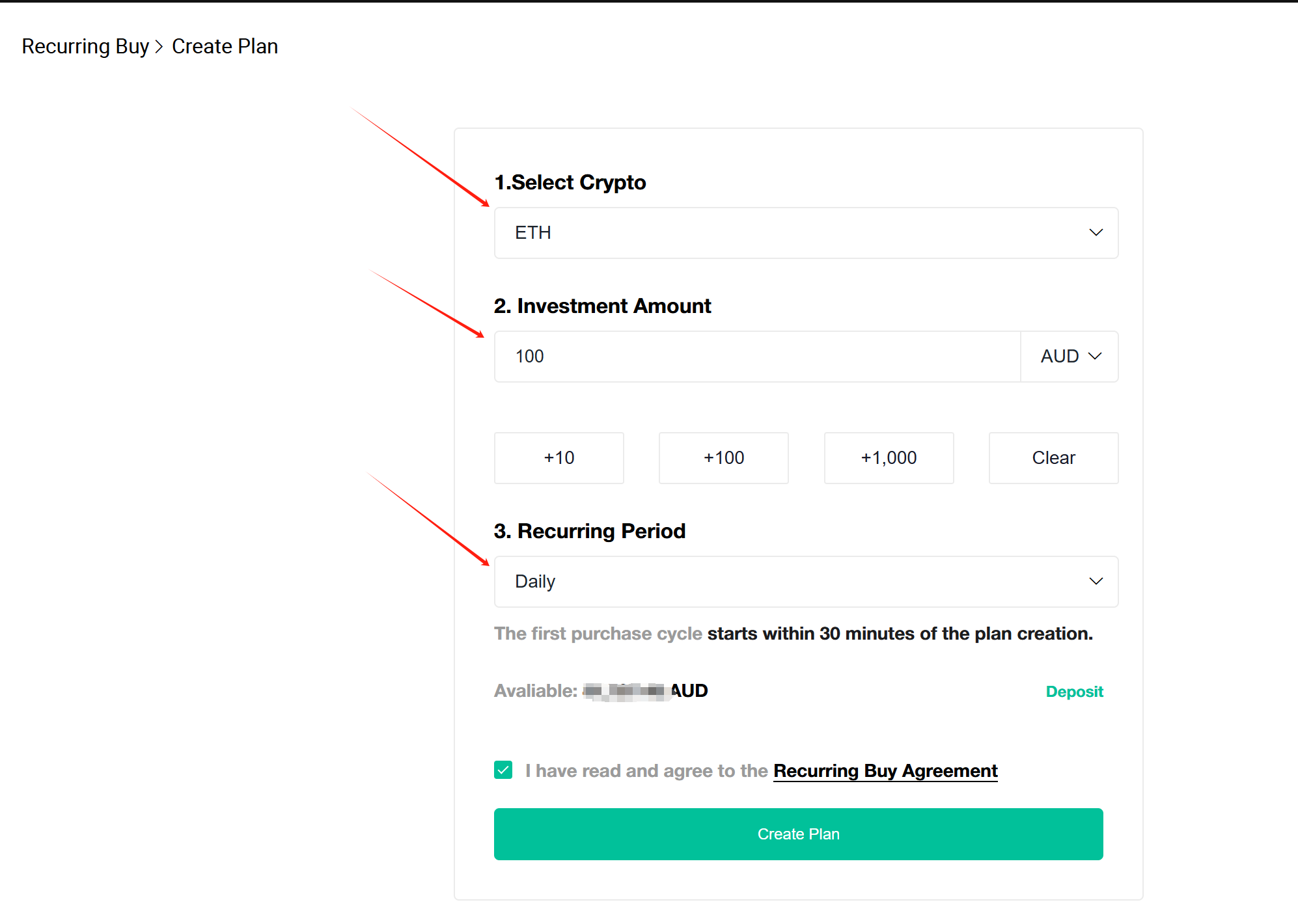 Recurring buy creation on web