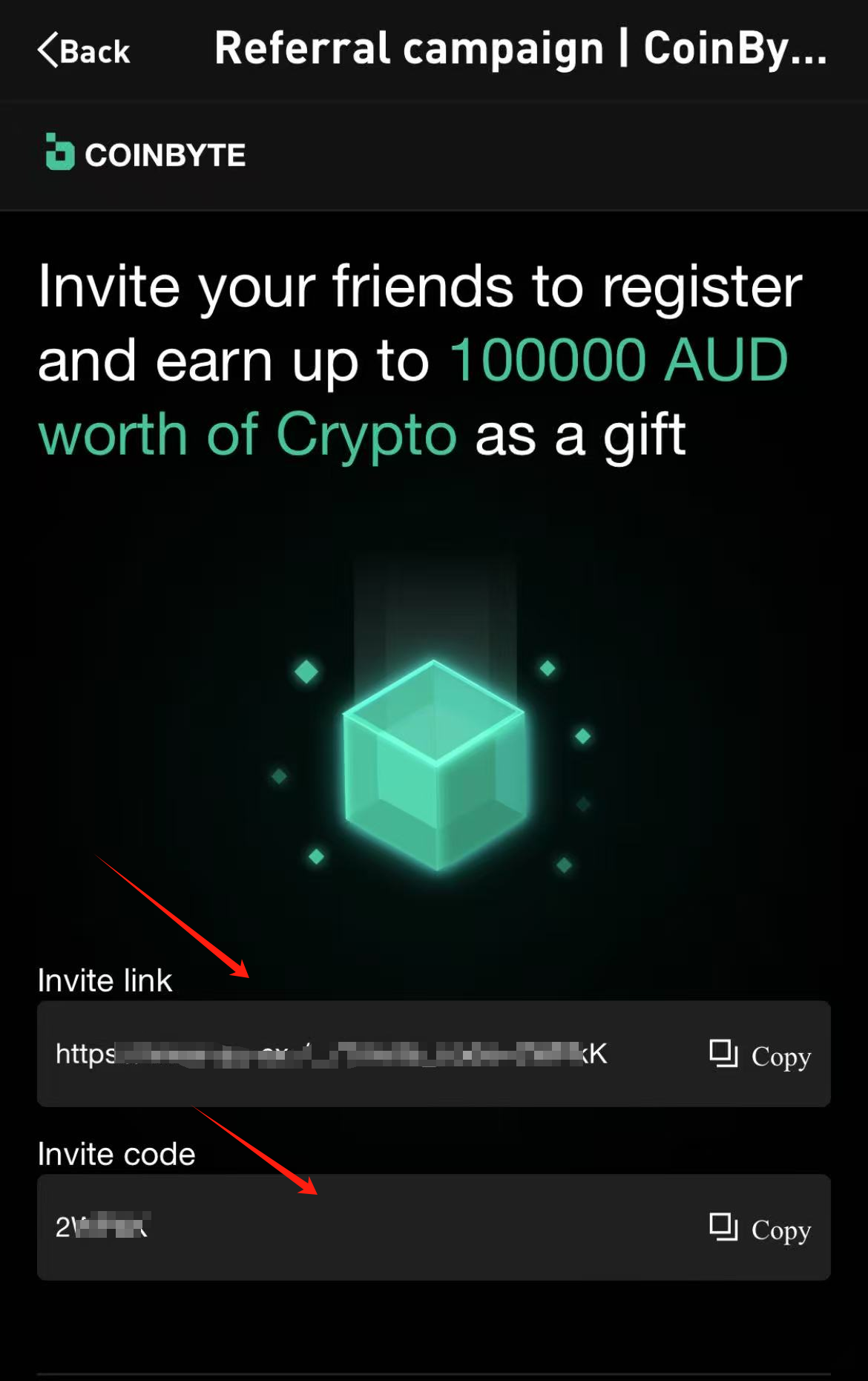 App invite link and code