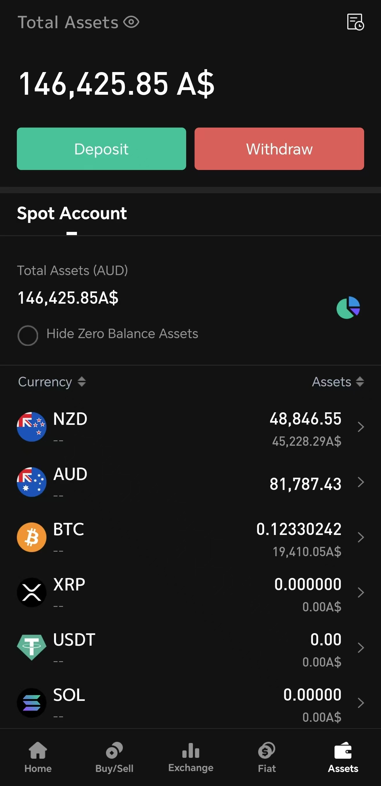 Select crypto in app